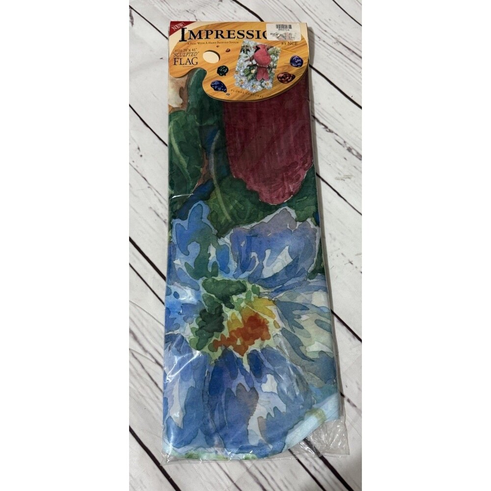 Impressions By NCE Cardinal House Flag 28”x41” Bird Floral Fabric New